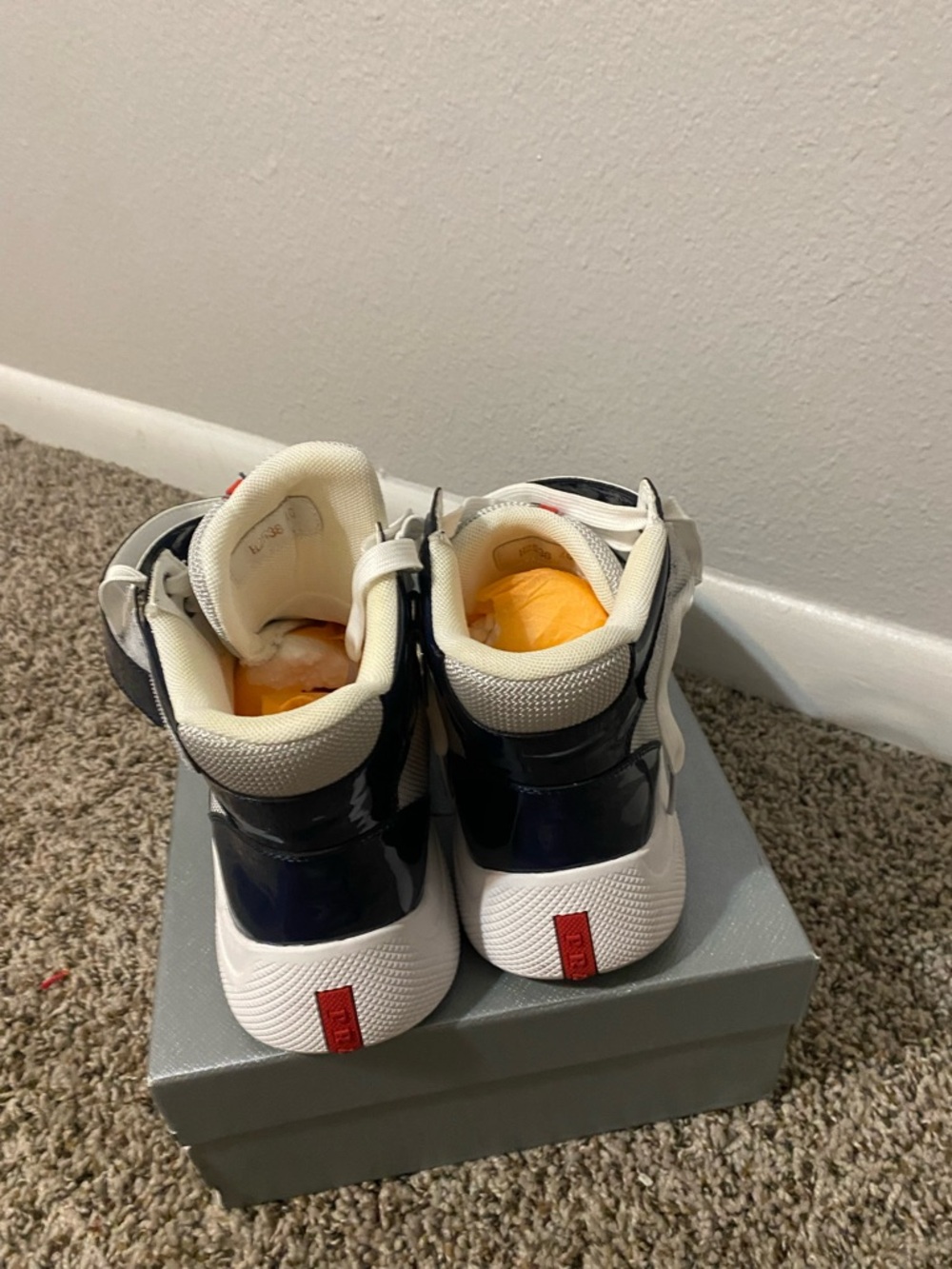 Prada Navy Blue White Red Accent Men's Sneakers - Picture 3 of 5